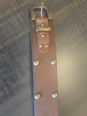 GAP Brown Leather Studded Belt with Brass-Tone Hardware